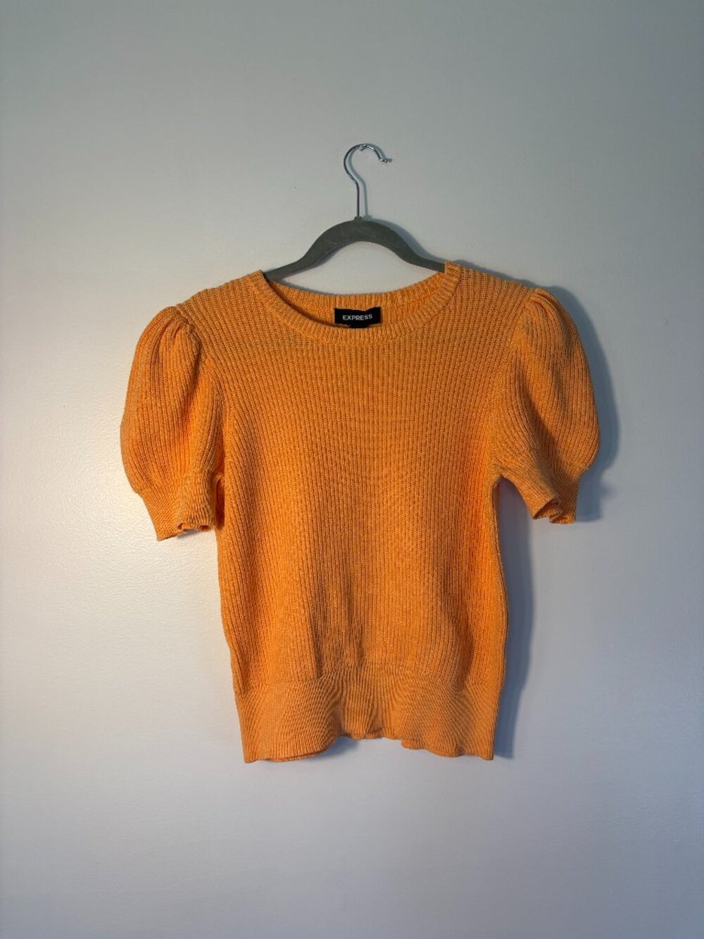 Express Light Sherbet Pastel Orange Cap Shortsleeve Knit Sweater